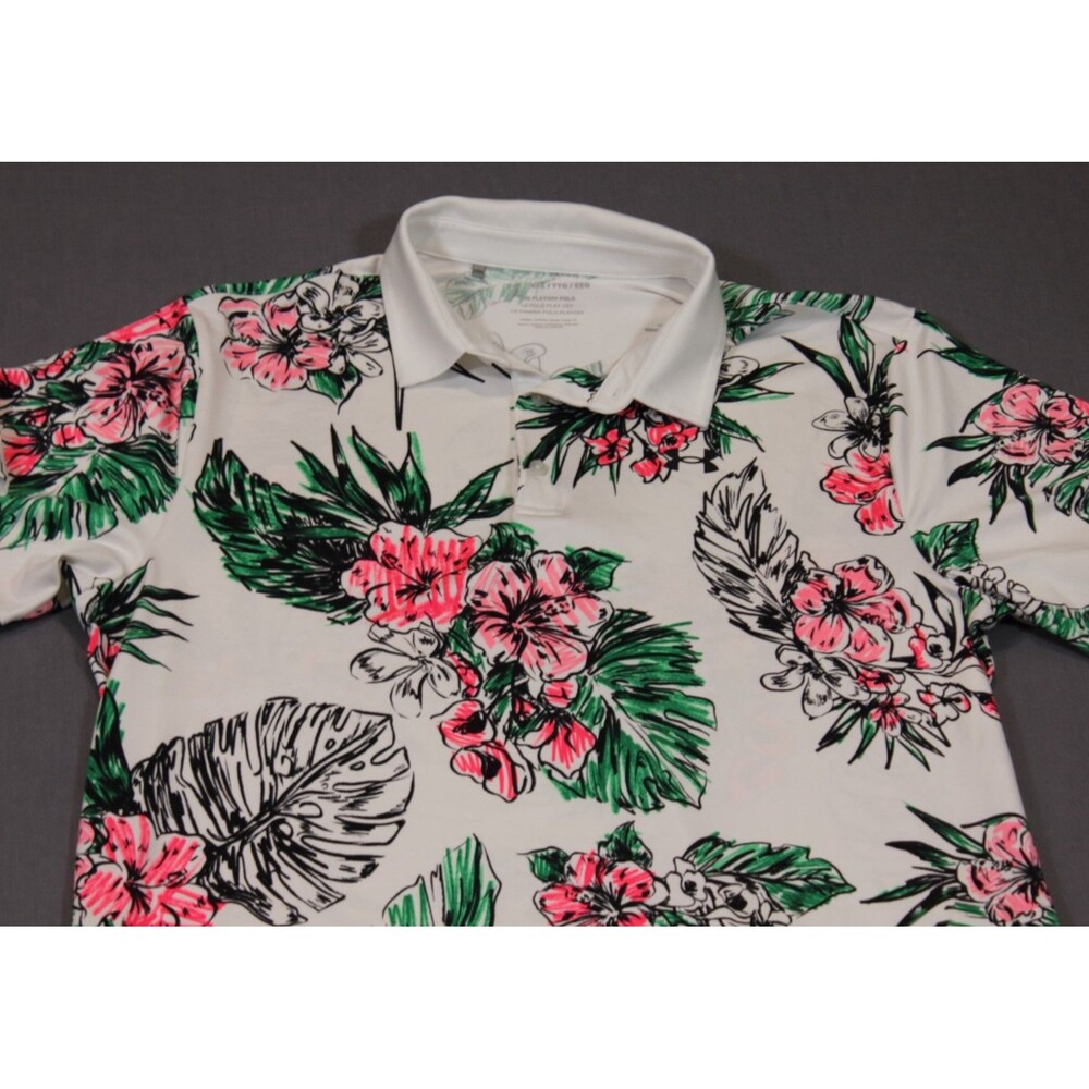 Under Armor The Playoff Polo Shirt Mens 2XL White Floral Golf Stretch Poly Blend - Picture 2 of 9
